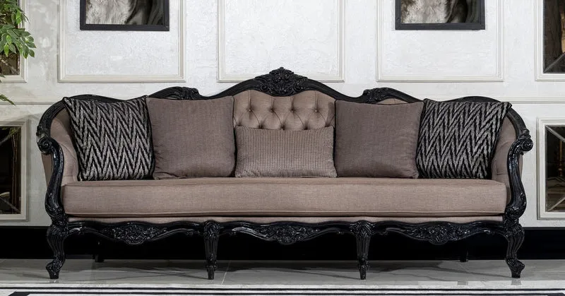 Casa Padrino Luxus Barock Wohnzimmer Sofa Grau / Schwarz - Prunkvolles Barockstil Sofa mit dekorativen Kissen - Luxus Wohnzimmer Möbel im Barockstil - Barock Möbel - Edel & Prunkvoll