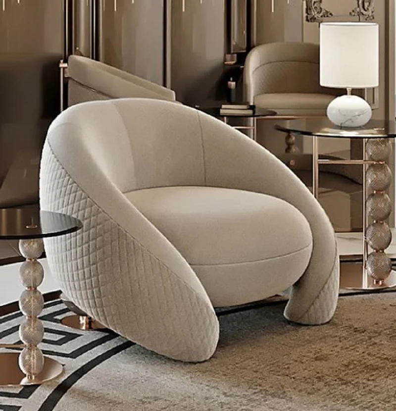 Casa Padrino Luxus Sessel Hellgrau / Kupfer 114 x 100 x H. 76 cm - Wohnzimmer Sessel - Hotel Sessel - Wohnzimmer Möbel - Hotel Möbel - Luxus Möbel - Luxus Einrichtung