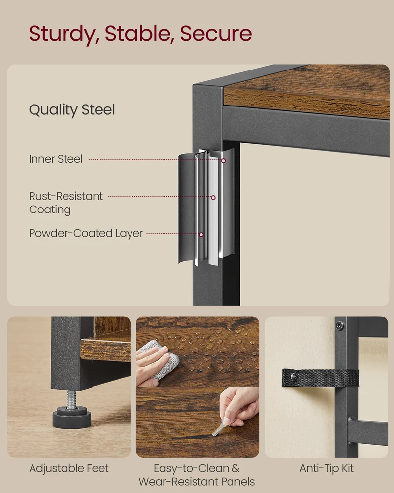 Hall Tree with Bench and Shoe Storage, Coat Rack with Shoe Bench, Entryway Furniture, Open Compartments, Industrial Style, Space Saving, Rustic Brown and Ink Black