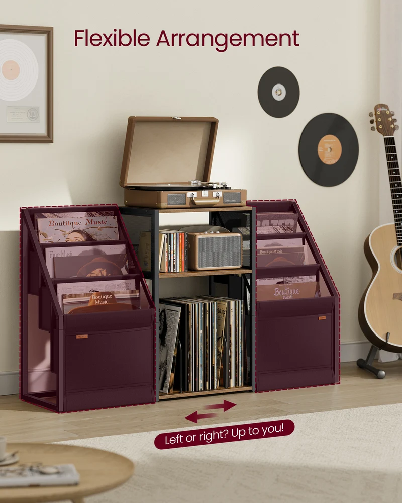 Record Player Stand, 3-Tier Side Table, Vinyl Record Storage up to 140 Albums, End Table for Living Room, Bedroom, Rustic Brown