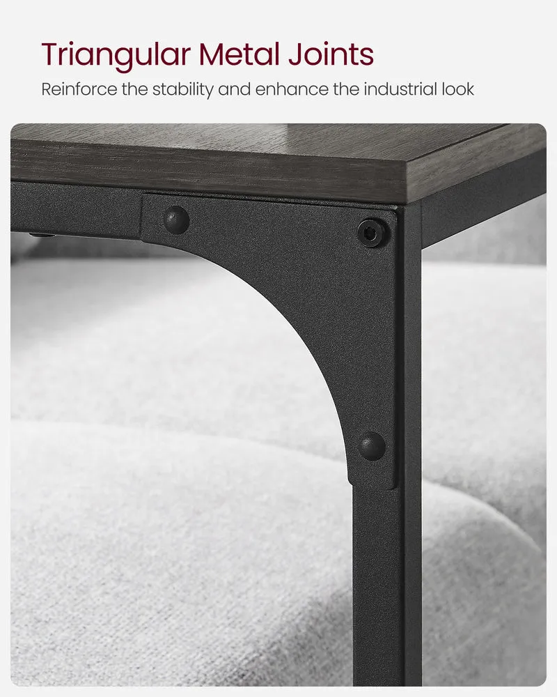 C-Shaped End Table, Side Table for Sofa, Couch Table with Metal Frame, Small TV Tray Table for Living Room, Bedroom, Ebonized Oak Finish and Black