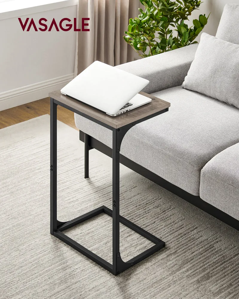 C-Shaped End Table, Side Table for Sofa, Couch Table with Metal Frame, Small TV Tray Table for Living Room, Bedroom, Greige and Black