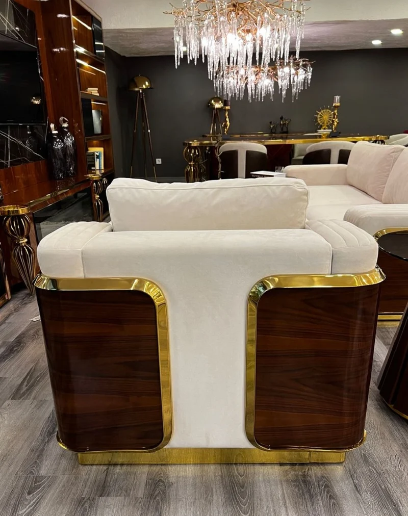 Casa Padrino Luxus Sessel Creme / Braun / Gold 90 x 100 x H. 70 cm - Wohnzimmer Sessel - Hotel Sessel - Wohnzimmer Möbel - Hotel Möbel - Luxus Möbel - Wohnzimmer Einrichtung - Luxus Einrichtung