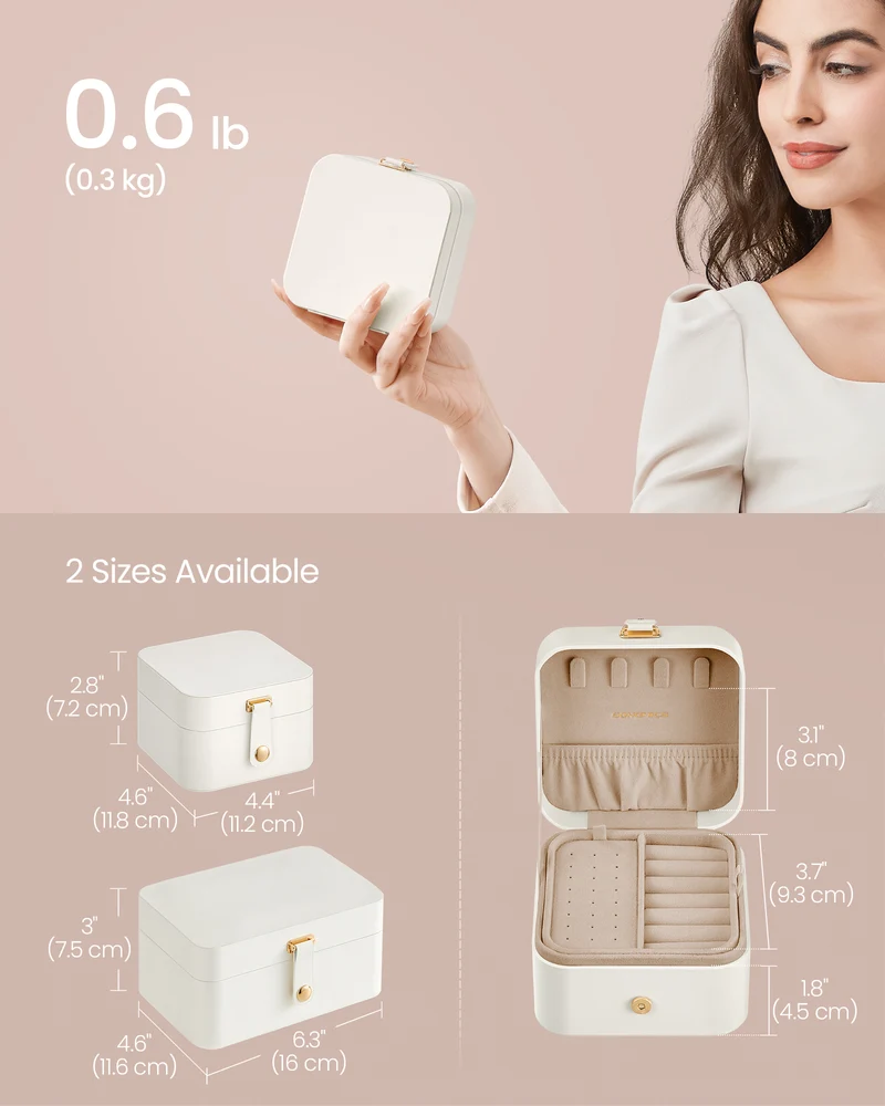 Jewelry Box, Travel Jewelry Case, 2-Layer Jewelry Holder Organizer, Portable Versatile Earring Storage, for Small Accessories, Cloud White
