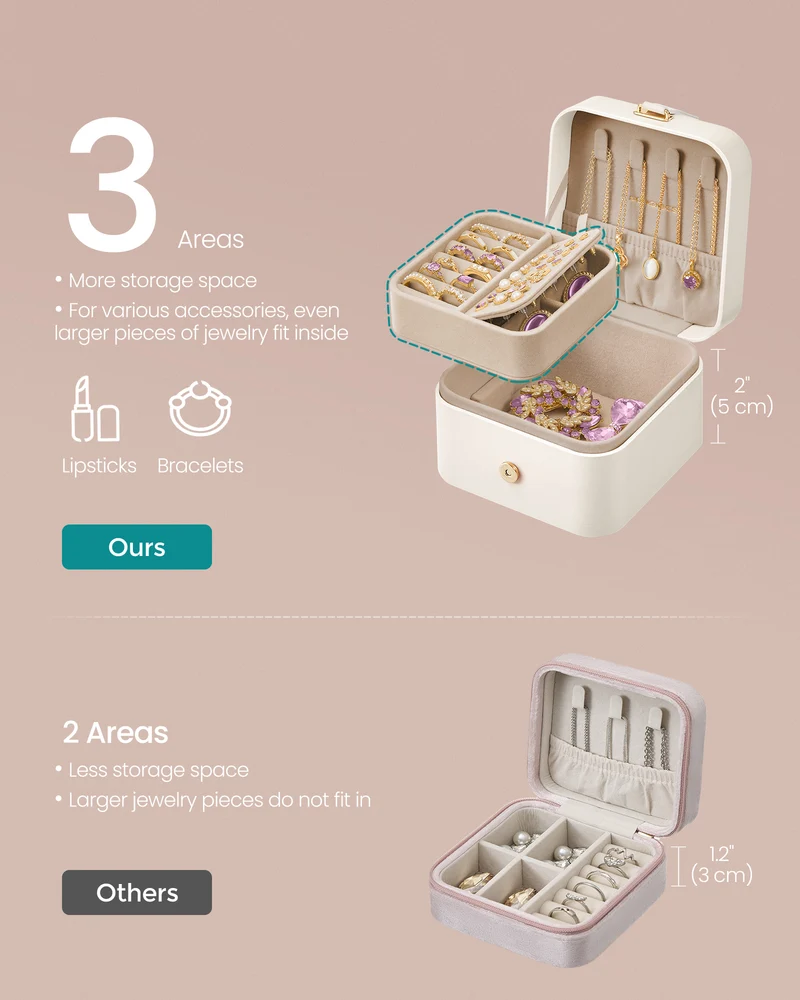 Jewelry Box, Travel Jewelry Case, 2-Layer Jewelry Holder Organizer, Portable Versatile Earring Storage, for Small Accessories, Cloud White