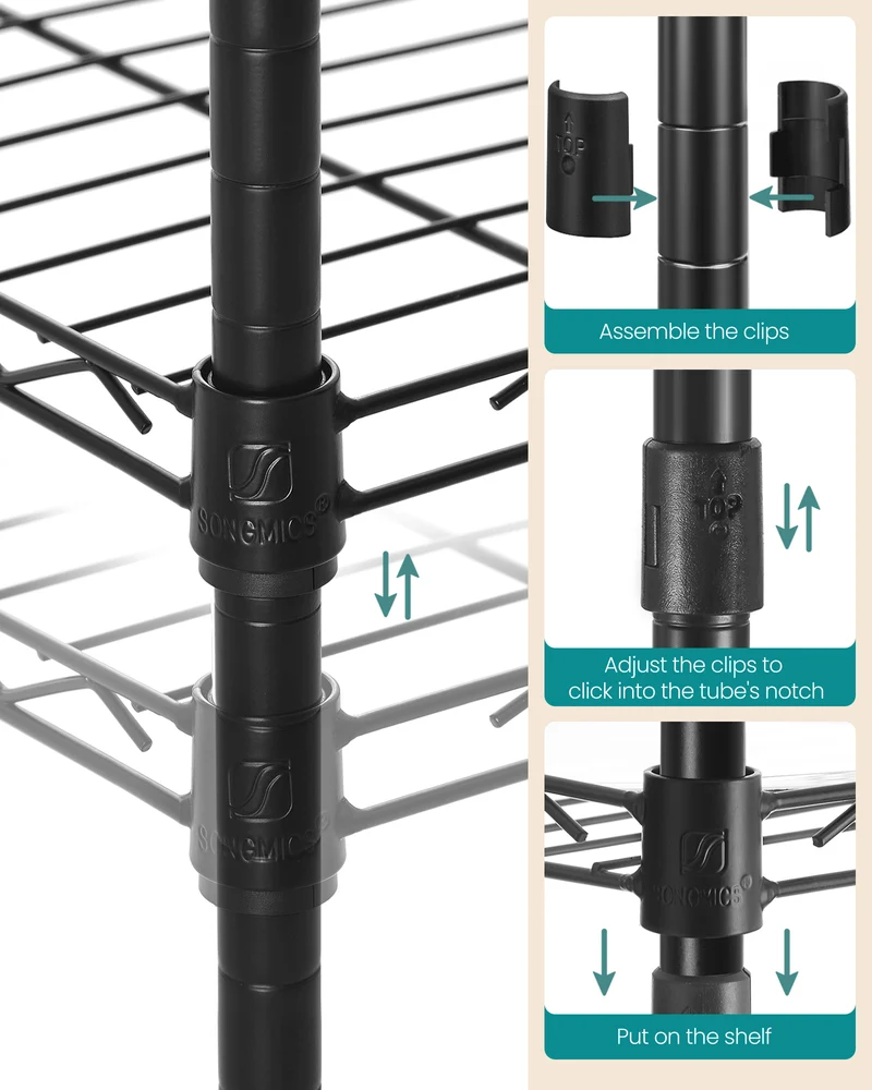 5-Tier Bathroom Shelf, Storage Rack for Small Space, with 5 PP Shelf Liners, Removable Hook, Extendable Design, Ink Black and Rustic Brown