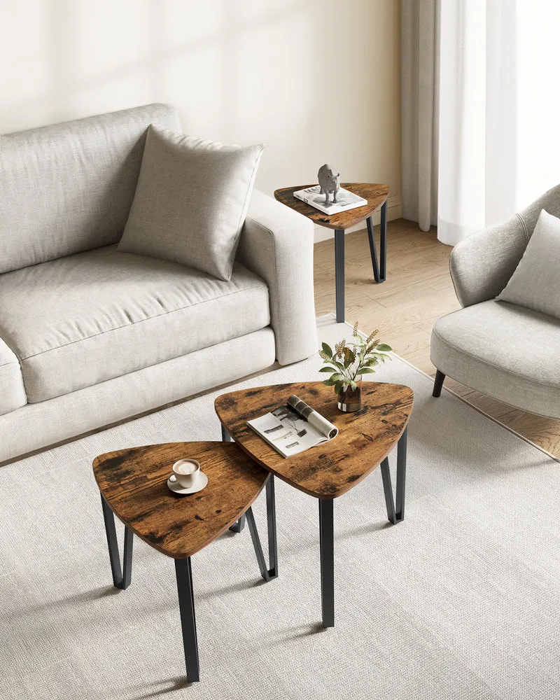 Nesting Coffee Tables, End Tables Set of 2 for Living Room Bedroom, Industrial Small Stacking Side Tables with Metal Frame for Couch, Rustic Brown and Black