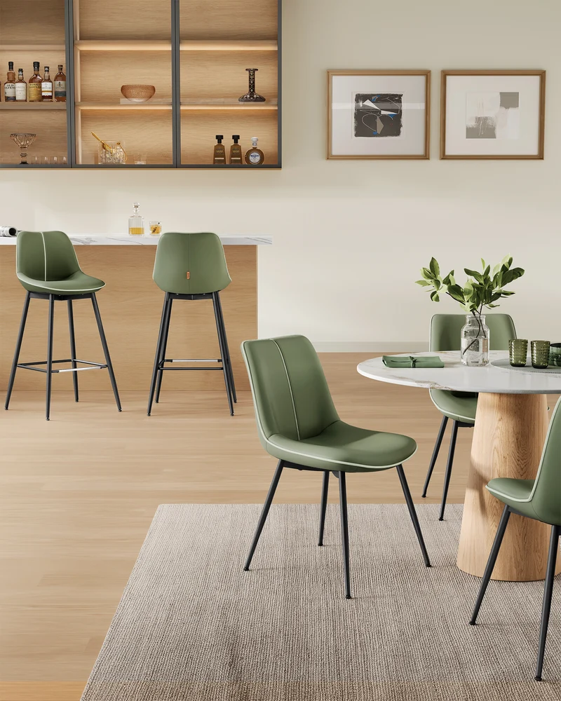 Bar Stools Set of 2, Bar Height Bar Stools with Back, Ergonomic Backrest, Synthetic Leather, Metal Legs, 28.7-Inch Tall Barstools for Kitchen Island Home Bar, Easy Assembly, Forest Green