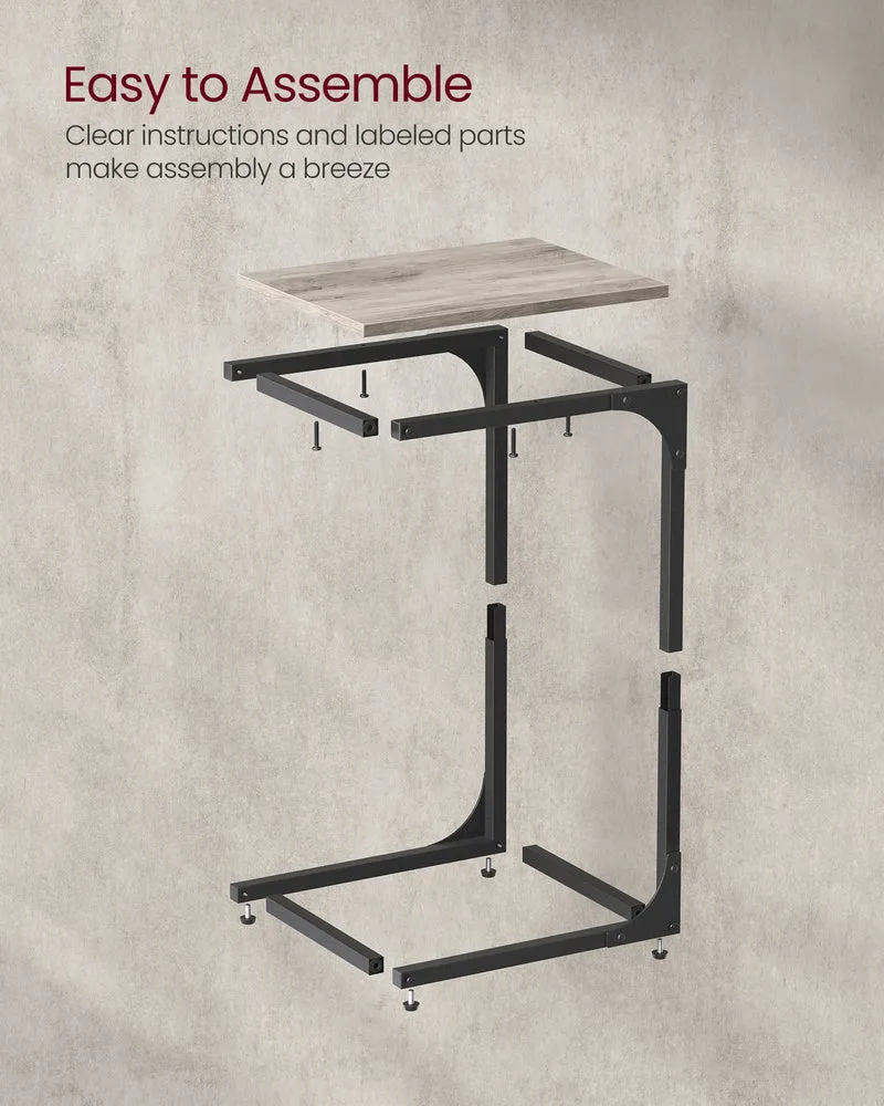 C-Shaped End Table, Small Side Table for Couch, Sofa Table with Metal Frame for Living Room, Bedroom, Bedside, Greige and Black