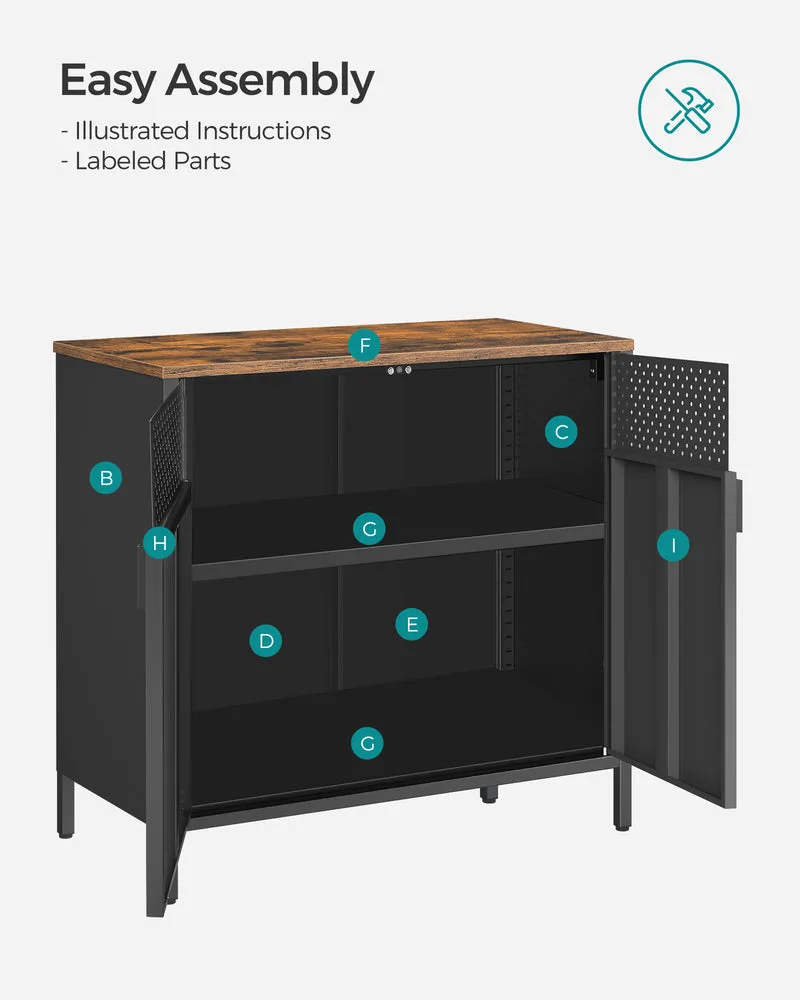 Storage Cabinet, Metal Cabinet, Sideboard with 2 Doors, 15.7 x 31.5 x 29.9 Inches, Magnetic Closure, Adjustable Shelf, Steel Frame, Rustic Brown and Black