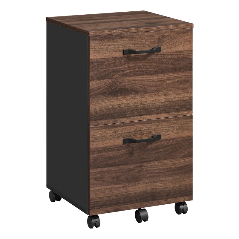 Walnut File Cabinet, Modern 2 Drawers, Rolling Filing Cabinet Wood Storage Shelf for Home Office