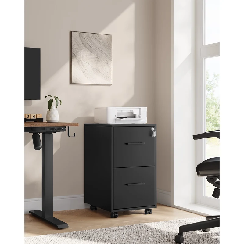 File Cabinet, 17.7''Dx 14.4''W Office Filing Cabinet with Lock, Pre-Assembled Except Wheels and Handles, Black