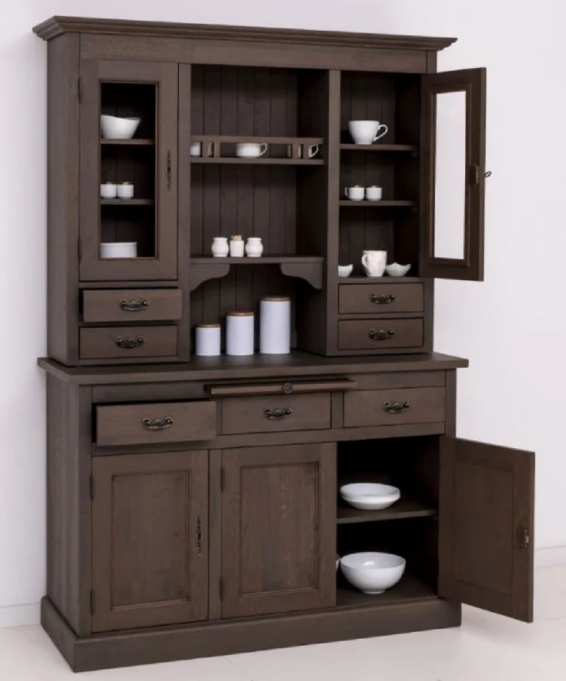 Casa Padrino Landhausstil Esszimmerschrank Dunkelbraun 138 x 50 x H. 197 cm - Massivholz Küchenschrank - Esszimmer Möbel im Landhausstil - Landhausstil Esszimmer Einrichtung