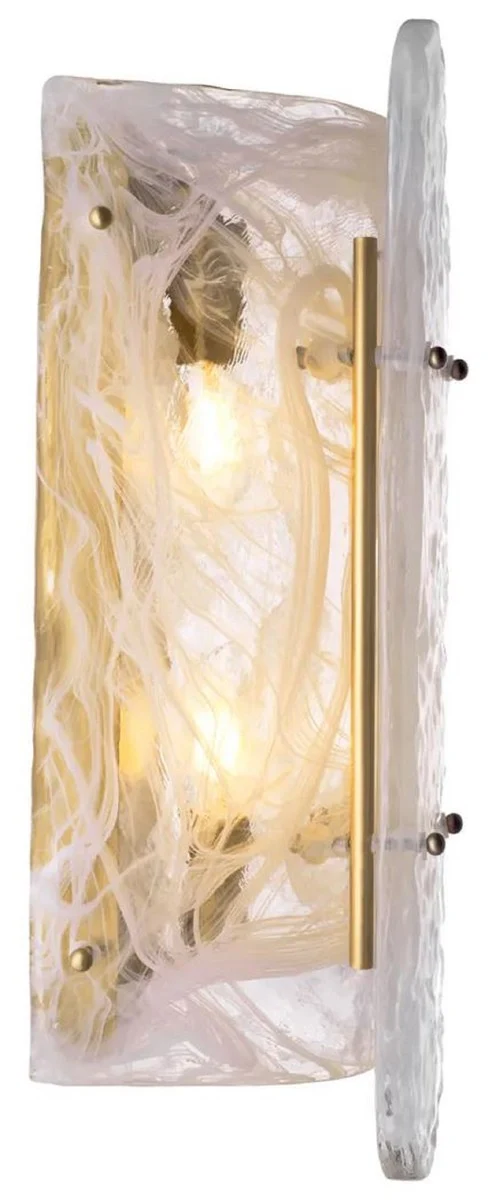 Casa Padrino Luxus Wandleuchte Antik Messing 18 x 15,5 x H. 40,5 cm - Wohnzimmer Wandlampe mit handgefertigtem Glas Lampenschirm - Luxus Leuchten - Luxus Interior - Luxus Möbel
