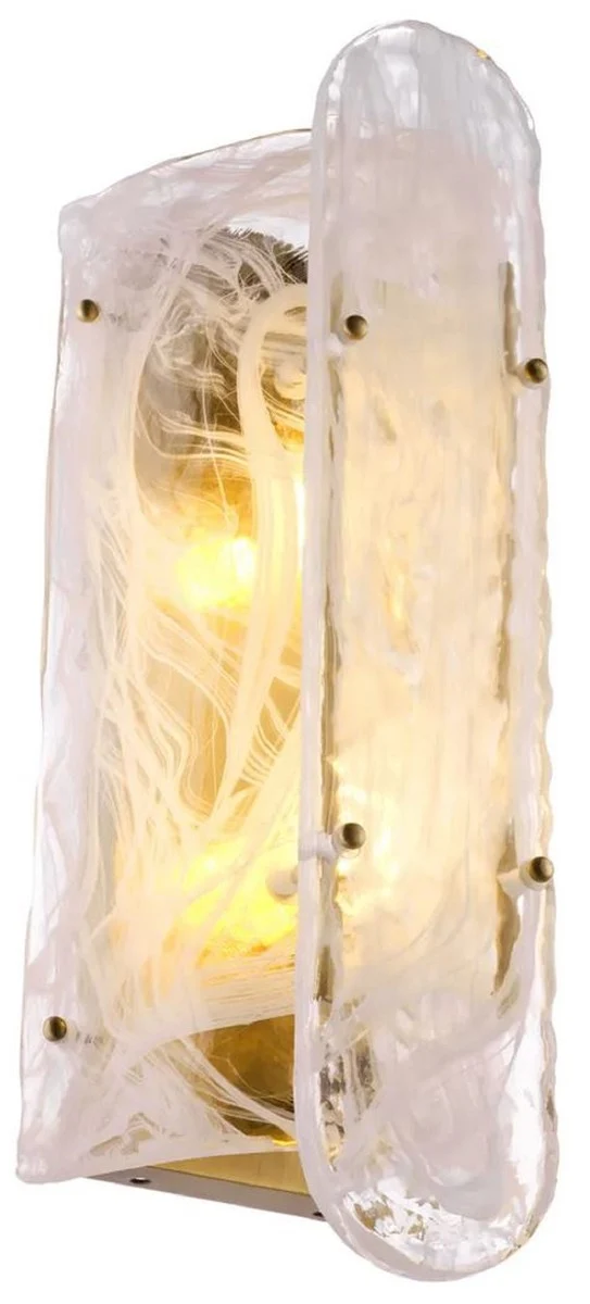 Casa Padrino Luxus Wandleuchte Antik Messing 18 x 15,5 x H. 40,5 cm - Wohnzimmer Wandlampe mit handgefertigtem Glas Lampenschirm - Luxus Leuchten - Luxus Interior - Luxus Möbel