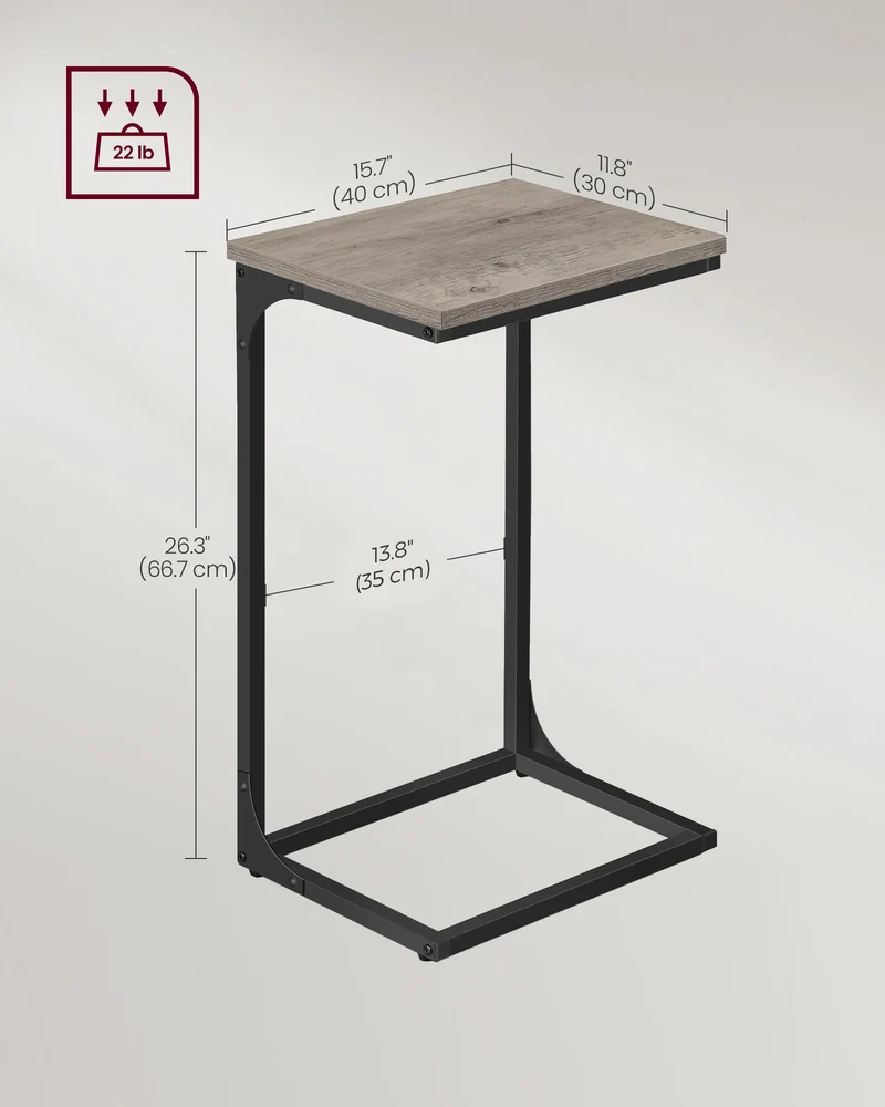 C-Shaped End Table Set, Side Table for Sofa, Couch with Metal Frame, Small TV Tray for Living Room, Bedroom, Greige and Black