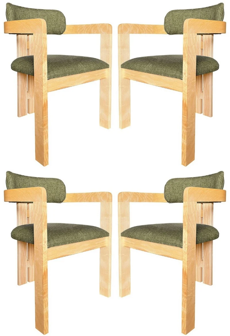 Casa Padrino Luxus Esszimmerstuhl 4er Set mit Armlehnen Grün / Naturfarben 56 x 54 x H. 82 cm - Esszimmer Möbel - Restaurant Möbel - Massivholz Möbel - Luxus Möbel