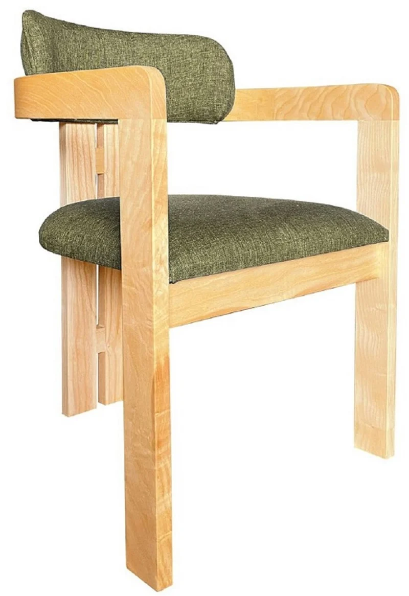 Casa Padrino Luxus Esszimmerstuhl 4er Set mit Armlehnen Grün / Naturfarben 56 x 54 x H. 82 cm - Esszimmer Möbel - Restaurant Möbel - Massivholz Möbel - Luxus Möbel