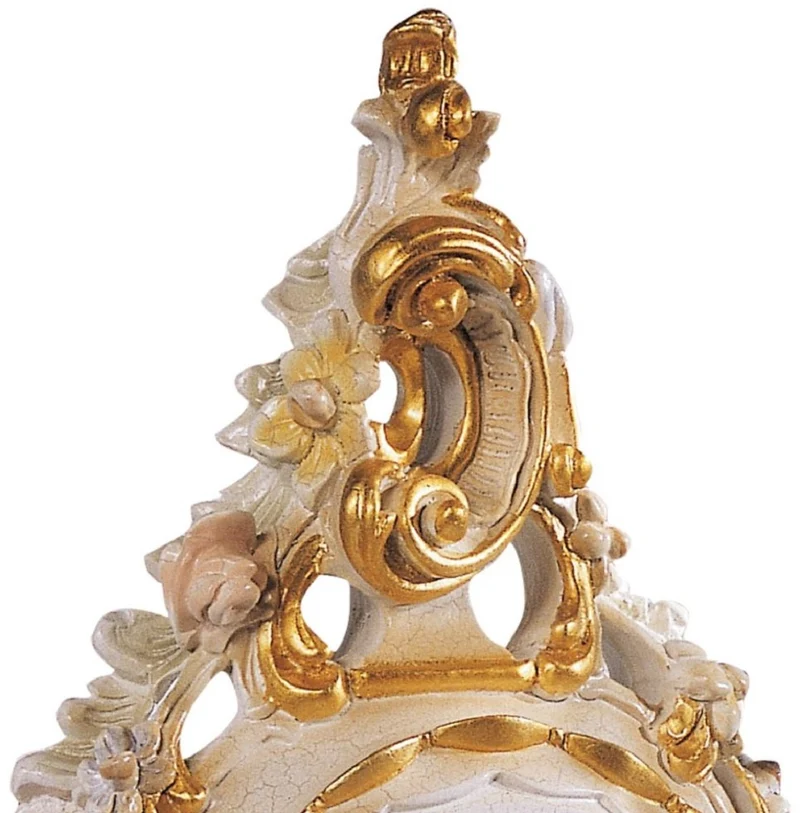 Casa Padrino Luxus Barock Tischuhr Weiß / Creme / Mehrfarbig / Gold - Prunkvolle Barockstil Uhr - Handgeschnitzte Barock Schreibtischuhr - Luxus Qualität - Made in Italy