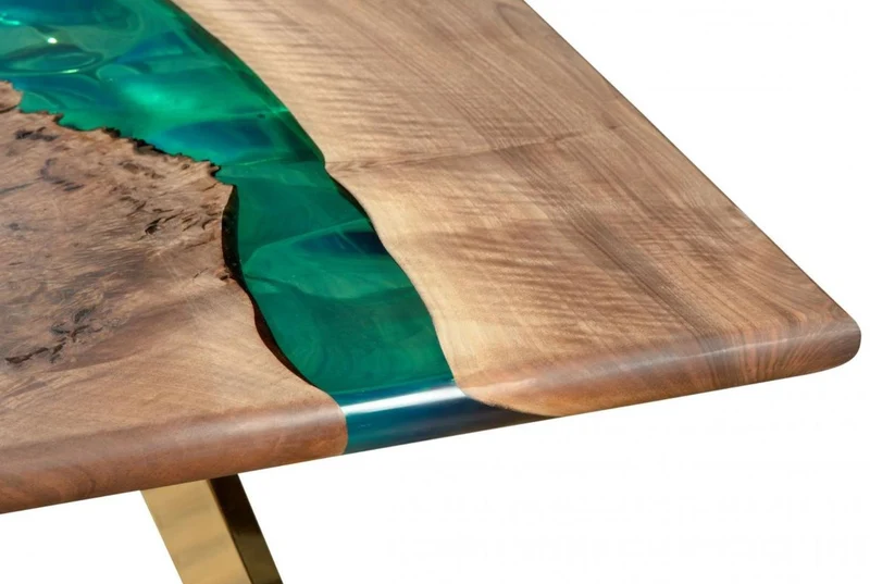 Casa Padrino Luxus Esstisch Braun / Grün / Gold 210 x 100 x H. 76 cm - Rechteckiger Küchentisch mit Epoxiharz - Esszimmer Möbel - Epoxiharz Möbel - Luxus Möbel