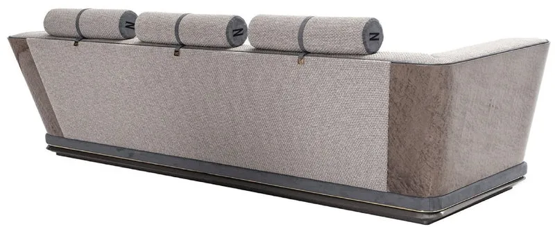 Casa Padrino Luxus Sofa Grau / Blau / Gold 280 x 98 x H. 85 cm - Wohnzimmer Sofa - Hotel Sofa - Wohnzimmer Möbel - Wohnzimmer Einrichtung - Hotel Möbel - Luxus Möbel - Luxus Einrichtung