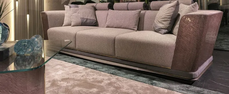 Casa Padrino Luxus Sofa Grau / Blau / Gold 280 x 98 x H. 85 cm - Wohnzimmer Sofa - Hotel Sofa - Wohnzimmer Möbel - Wohnzimmer Einrichtung - Hotel Möbel - Luxus Möbel - Luxus Einrichtung