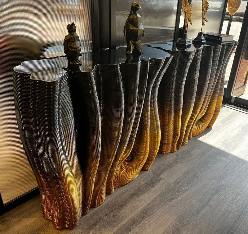 Casa Padrino Luxus Konsole Schwarz / Gold 90 x 36 x H. 90 cm - Massivholz Konsolentisch - Luxus Möbel - Hotel Möbel - Luxus Einrichtung