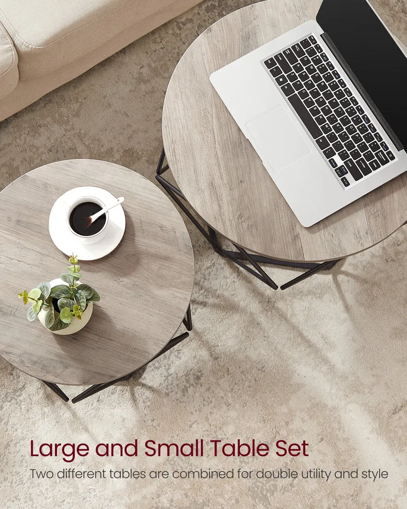 Small Coffee Table Set of 2, Round Coffee Table with Steel Frame, Side End Table for Living Room, Bedroom, Office, Greige and Ink Black