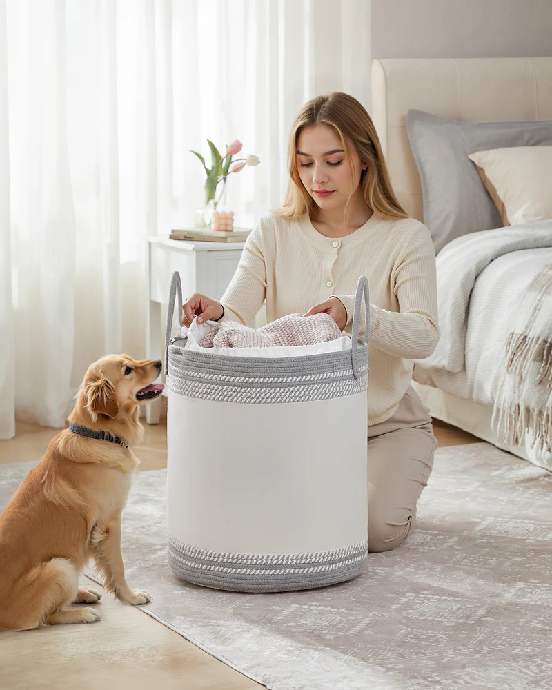 Laundry Hamper 60L, Laundry Basket with Handles, Laundry Bag with Lid, Cotton Rope, Drawstring, for Clothes, Blankets, Living Room, Bedroom, Dove Gray