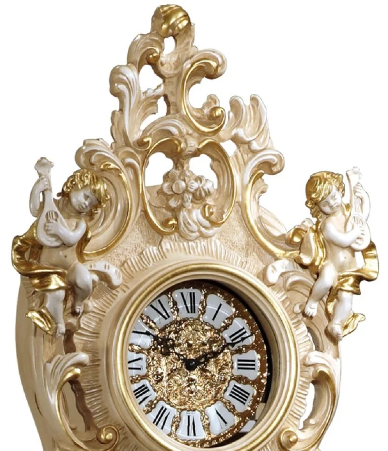 Casa Padrino Luxus Barock Standuhr Beige / Weiß / Gold - Prunkvolle Massivholz Pendeluhr im Barockstil - Barock Interior - Barock Standuhren - Luxus Qualität - Made in Italy