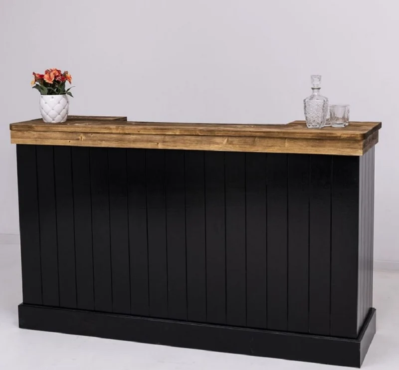 Casa Padrino Landhausstil Bar Theke Schwarz / Braun 180 x 51 x H. 107 cm - Massivholz Thekentisch - Massivholz Barmöbel - Barmöbel im Landhausstil - Landhausstil Einrichtung