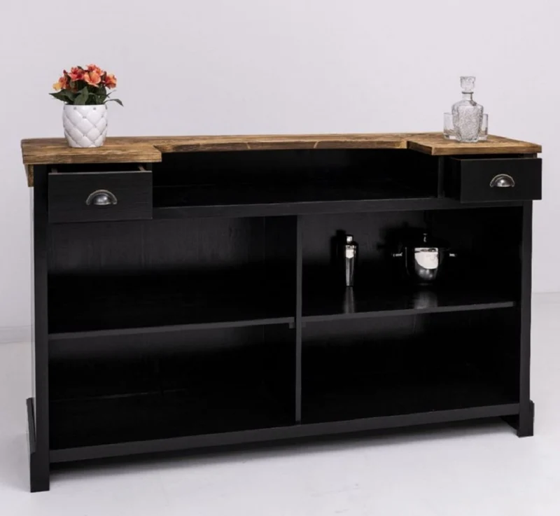 Casa Padrino Landhausstil Bar Theke Schwarz / Braun 180 x 51 x H. 107 cm - Massivholz Thekentisch - Massivholz Barmöbel - Barmöbel im Landhausstil - Landhausstil Einrichtung