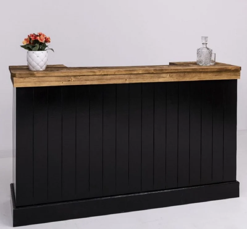 Casa Padrino Landhausstil Bar Theke Schwarz / Braun 180 x 51 x H. 107 cm - Massivholz Thekentisch - Massivholz Barmöbel - Barmöbel im Landhausstil - Landhausstil Einrichtung