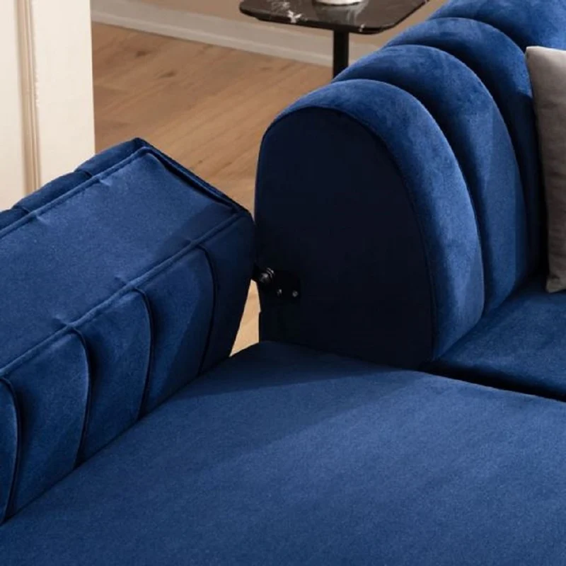 Casa Padrino Luxus Ecksofa mit verstellbaren Rückenlehnen Blau / Braun / Silber 320 x 180 x H. 80 cm - Wohnzimmer Sofa - Wohnzimmer Möbel - Luxus Möbel - Luxus Einrichtung