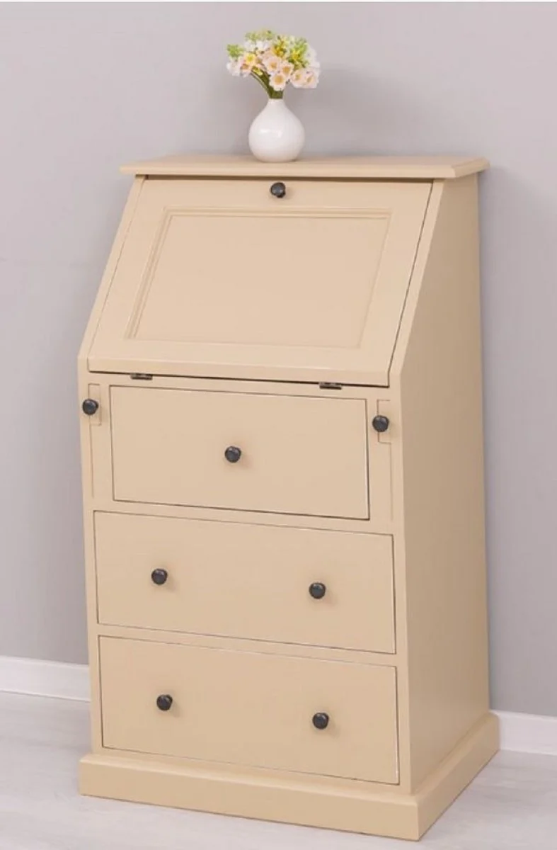 Casa Padrino Landhausstil Sekretär Kommode Beige 65 x 45 x H. 110 cm - Massivholz Schrank mit 5 Schubladen - Massivholz Möbel - Landhausstil Möbel