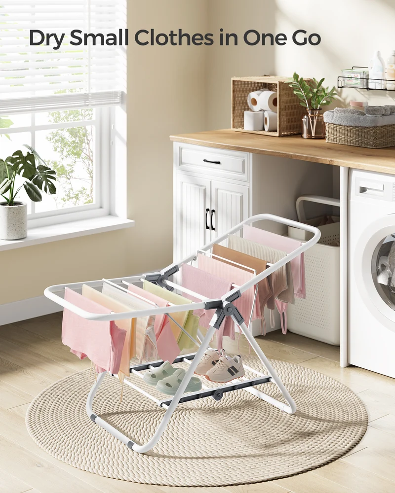 Small Clothes Drying Rack, Foldable 2-Level Laundry Drying Rack, Space-Saving, for Small Clothes, Towels, Bathroom, Balcony, 17.3 x 39.8 x 19.7 Inches, Cloud White