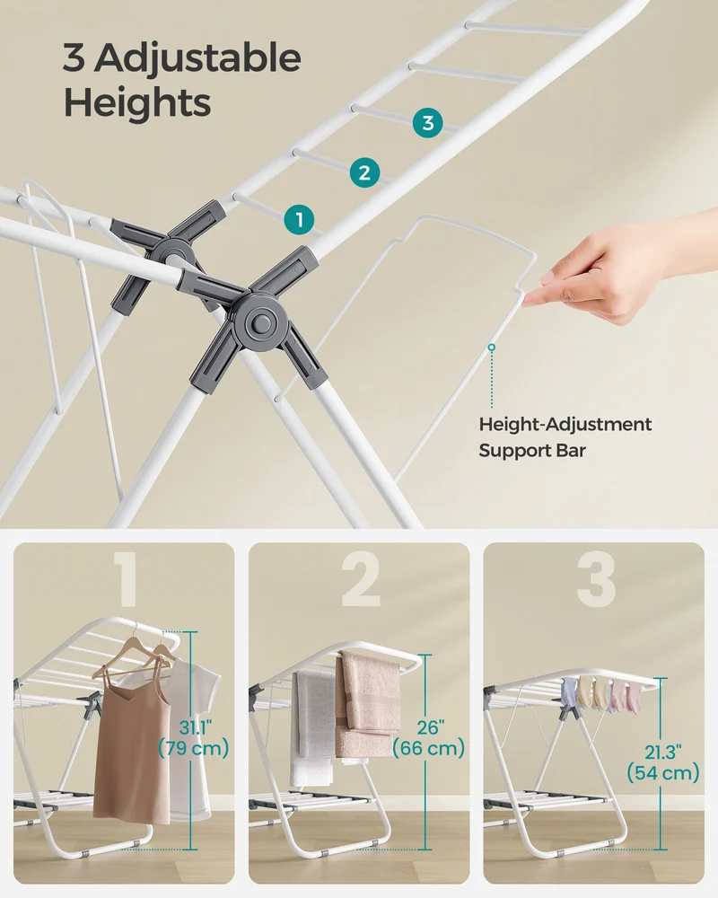 Small Clothes Drying Rack, Foldable 2-Level Laundry Drying Rack, Space-Saving, for Small Clothes, Towels, Bathroom, Balcony, 17.3 x 39.8 x 19.7 Inches, Cloud White