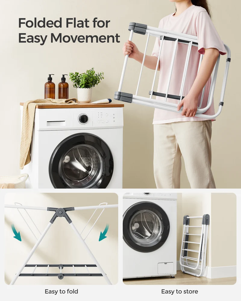 Small Clothes Drying Rack, Foldable 2-Level Laundry Drying Rack, Space-Saving, for Small Clothes, Towels, Bathroom, Balcony, 17.3 x 39.8 x 19.7 Inches, Cloud White
