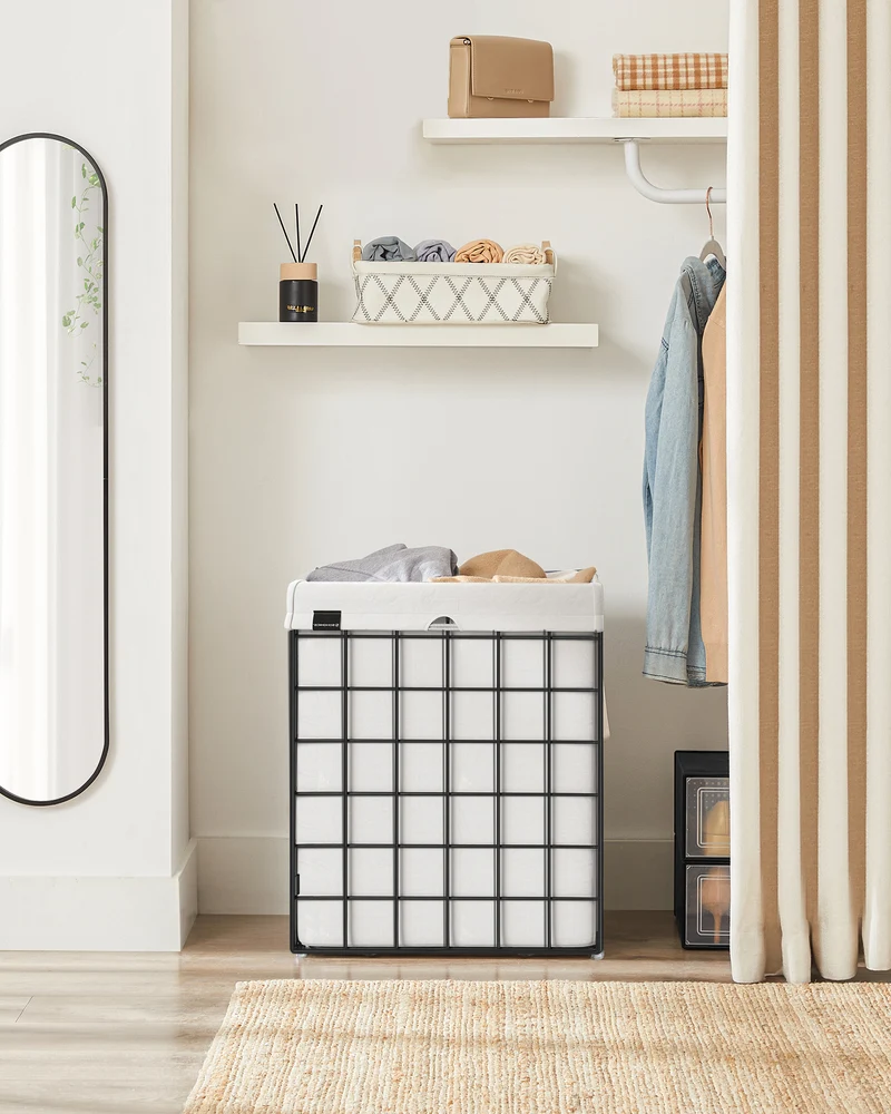 Laundry Hamper, 23.8 Gal. (90L) Laundry Basket, Collapsible Clothes Hamper, Black and White