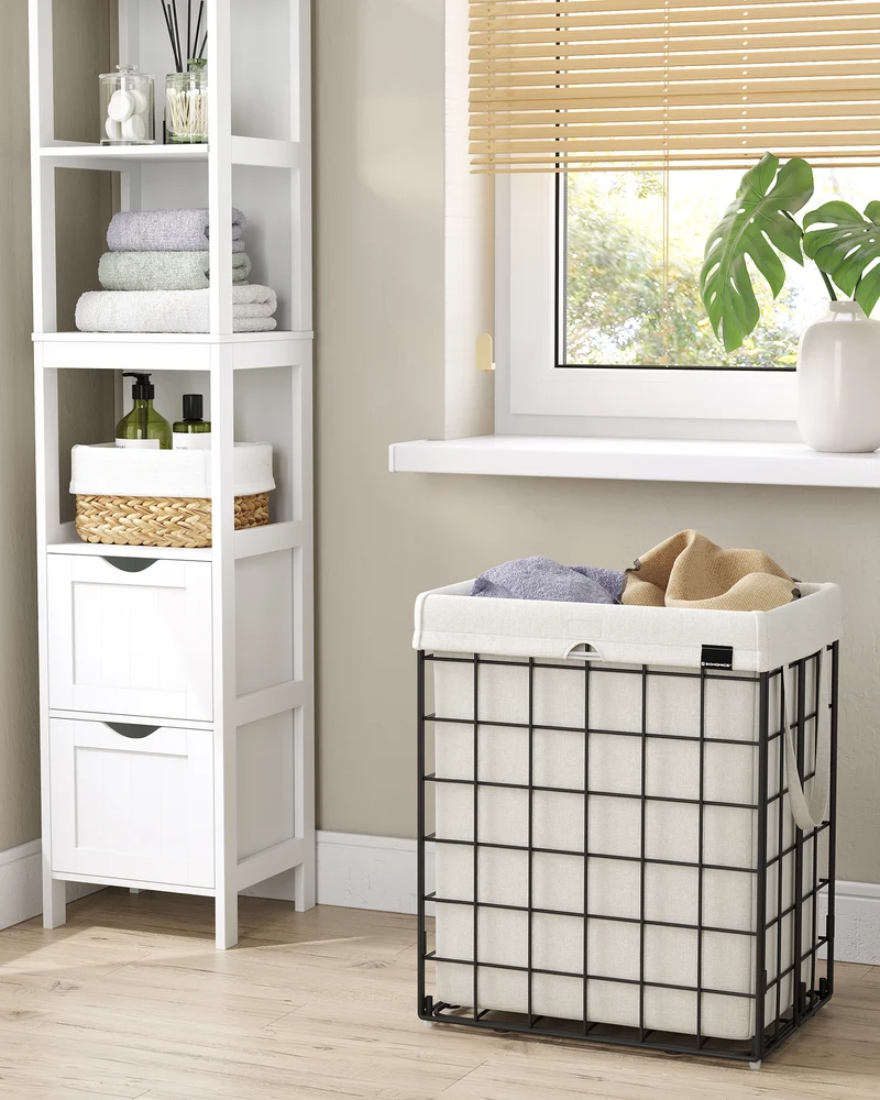 Laundry Hamper, 23.8 Gal. (90L) Laundry Basket, Collapsible Clothes Hamper, Black and White