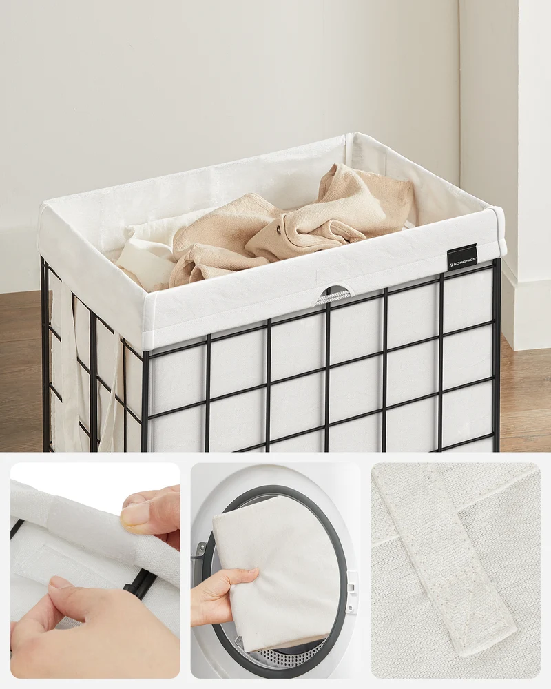 Laundry Hamper, 23.8 Gal. (90L) Laundry Basket, Collapsible Clothes Hamper, Black and White