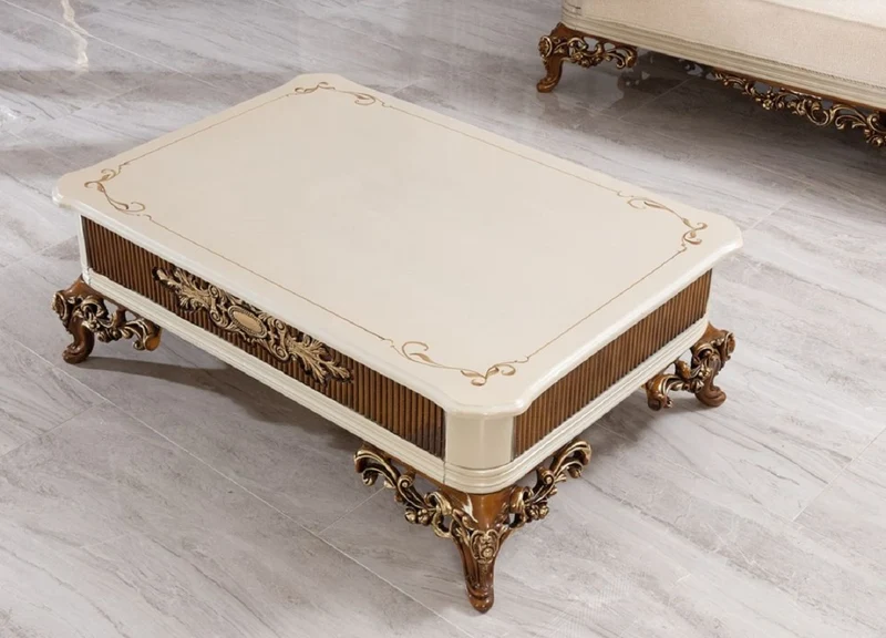 Casa Padrino Luxus Barock Wohnzimmer Set Beige / Grau / Braun / Gold - 2 Sofas & 2 Sessel & 1 Couchtisch - Handgefertigte Wohnzimmer Möbel im Barockstil - Edel & Prunkvoll