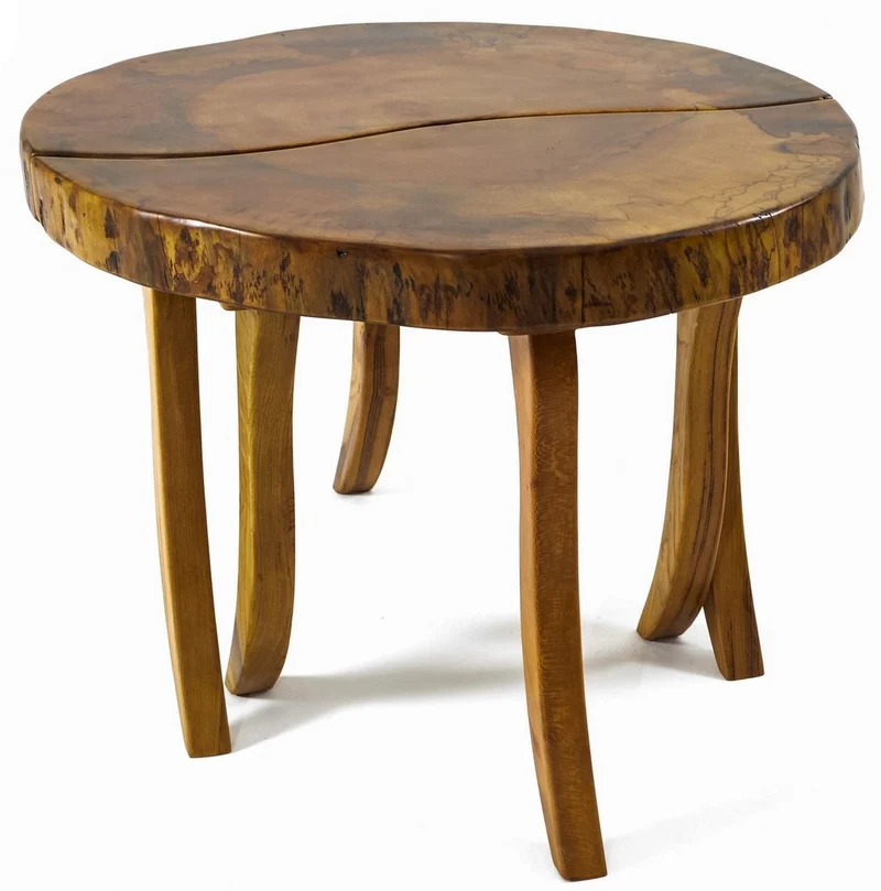 Casa Padrino Luxus Couchtisch Braun / Naturfarben Ø 70 x H. 45 cm - Runder Wohnzimmertisch mit Massivholz Tischplatte - Wohnzimmer Möbel - Hotel Möbel - Luxus Möbel