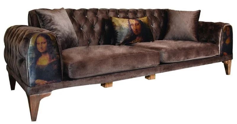 Casa Padrino Luxus Chesterfield Samt Sofa Braun 230 x 80 x H. 80 cm - Wohnzimmer Sofa - Hotel Sofa - Wohnzimmer Möbel - Chesterfield Möbel - Luxus Möbel - Luxus Einrichtung