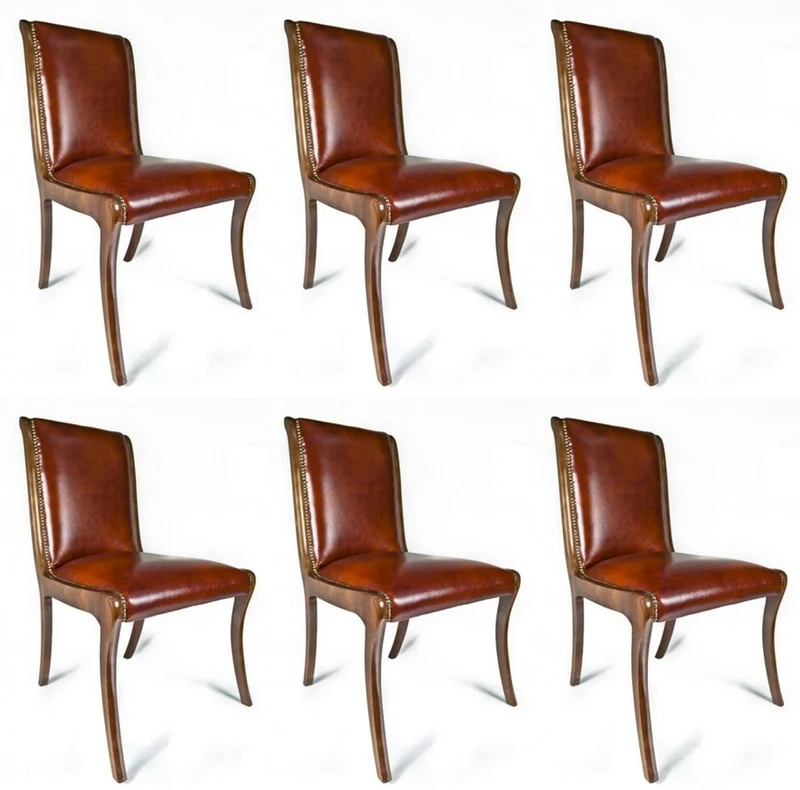 Casa Padrino Luxus Leder Esszimmer Stuhl 6er Set Braun 50 x 47 x H. 95 cm - Echtleder Küchenstühle - Echtleder Möbel - Luxus Möbel