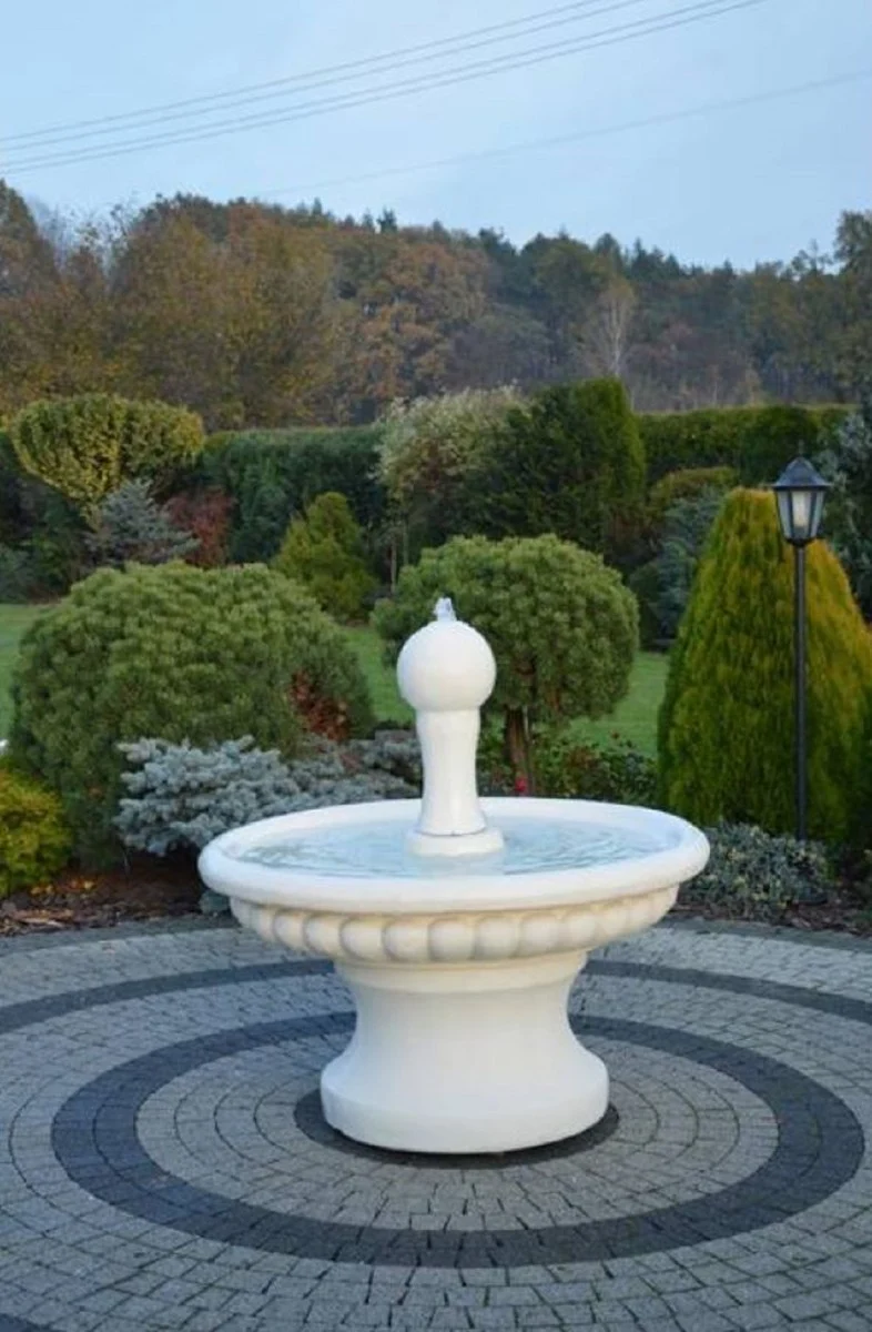 Casa Padrino Barock Springbrunnen Weiß Ø 120 x H. 129 cm - Prunkvoller Gartenbrunnen im Barockstil - Runder Gartendeko Stein Brunnen - Barock Garten Deko Accessoires