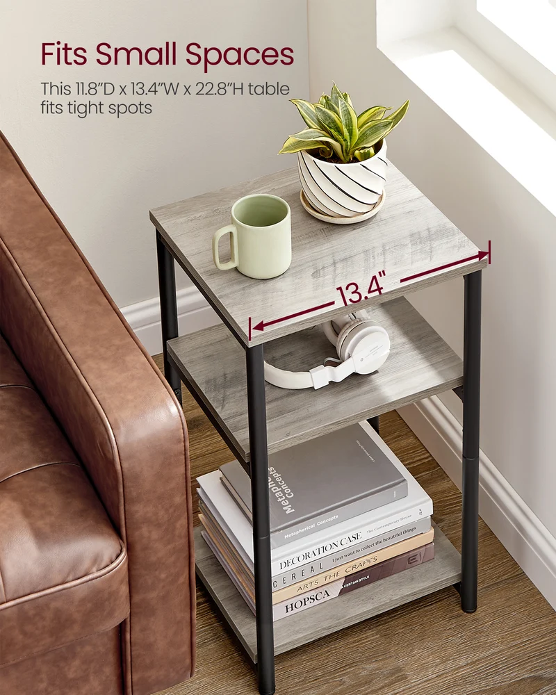 Side Table, Small End Table, Tall Nightstand for Living Room, Bedroom, Office, Bathroom, Greige and Classic Black