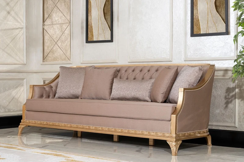 Casa Padrino Luxus Barock Wohnzimmer Sofa Braun / Gold - Handgefertigtes Barockstil Sofa mit dekorativen Kissen - Luxus Wohnzimmer Möbel im Barockstil - Barock Möbel