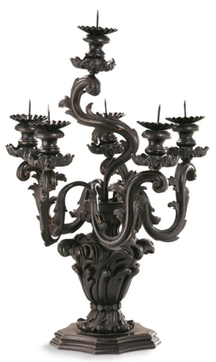 Casa Padrino Luxus Barock Kerzenhalter Antik Schwarz Ø 35 x H. 51 cm - Prunkvoller Barockstil Kerzenständer - Luxus Deko Accessoires im Barockstil - Luxus Qualität - Made in Italy