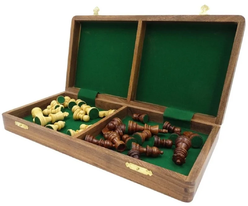 Casa Padrino Luxus Schach Set Braun / Beige 40 x 40 cm - Zusammenklappbares Holz Schachspiel - Holz Schachbrett mit Holz Schachfiguren - Luxus Deko Accessoires